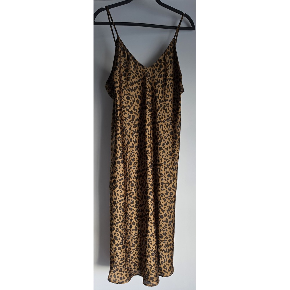 A New Day Midi Dress XXL Sleeveless V-Neck Leopard Print Brown Black Sundress